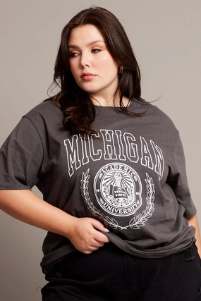 Thermal regulation Grey Graphic T-shirt Short Sleeve Crew Neck