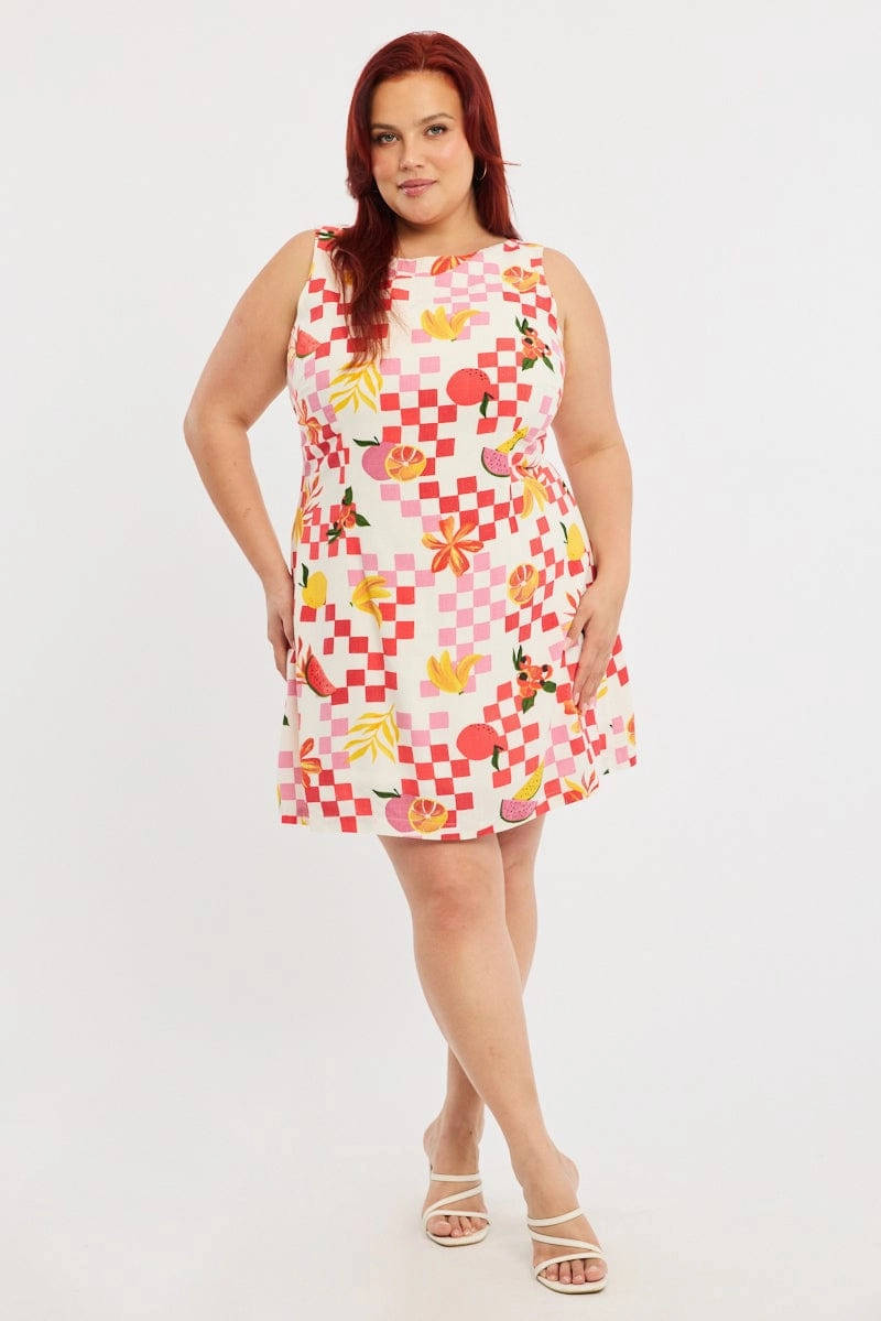 Orange Abstract Mini Dress Sleeveless Linen Blend Basic Fashion Light Fabrication