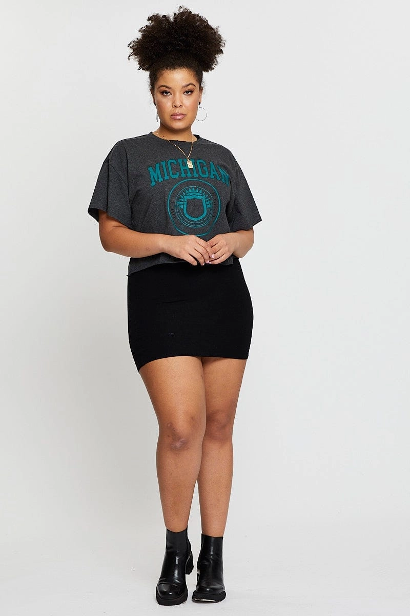 Grey Crop T-shirt Michigan Short Sleeve Cotton Semi Timeless Design