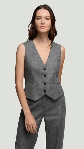 Waistcoat in Textured Wool Twill | Grey Melange Erasable Surface Coating