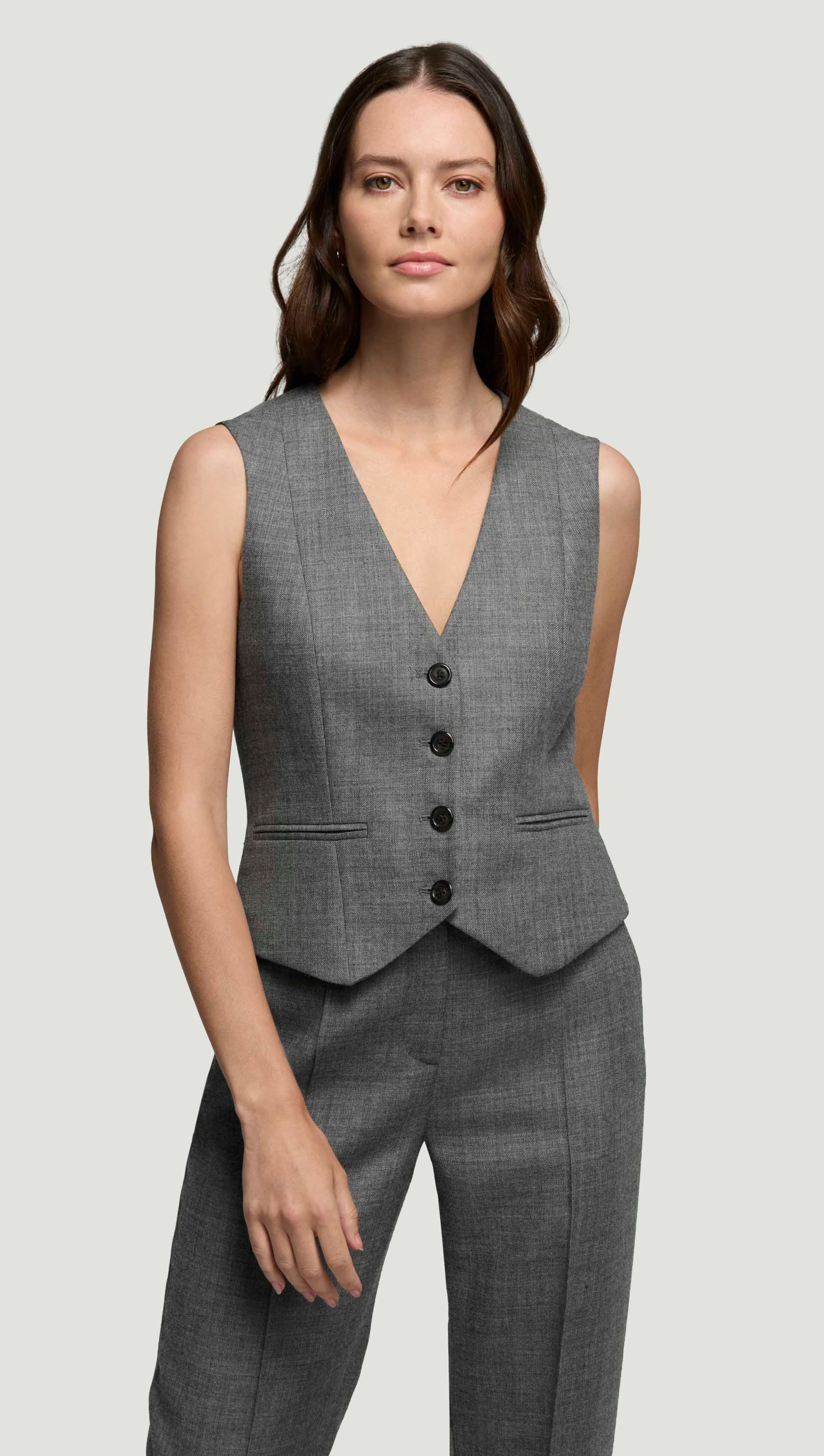 Waistcoat in Textured Wool Twill | Grey Melange Erasable Surface Coating