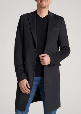 Wool Coat for Tall Men in Charcoal Mix Monochrome Look Noise Reduction Design