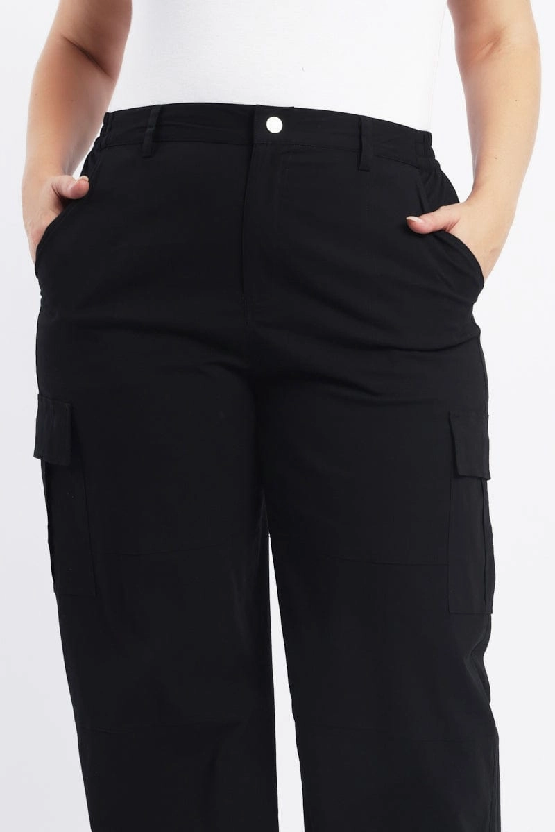 Black Elastic Back Stretch Cotton Poplin Cargo Pants Built-in shorts Reinforced Seams