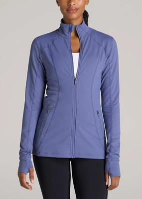 Rubberized Edging Functional Pocket Women's Athletic Zip-Up Jacket in Marlin Blue