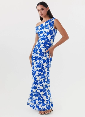 Pyper Off Shoulder Maxi Dress - Blue Floral Dance-Party Sleek Vibe