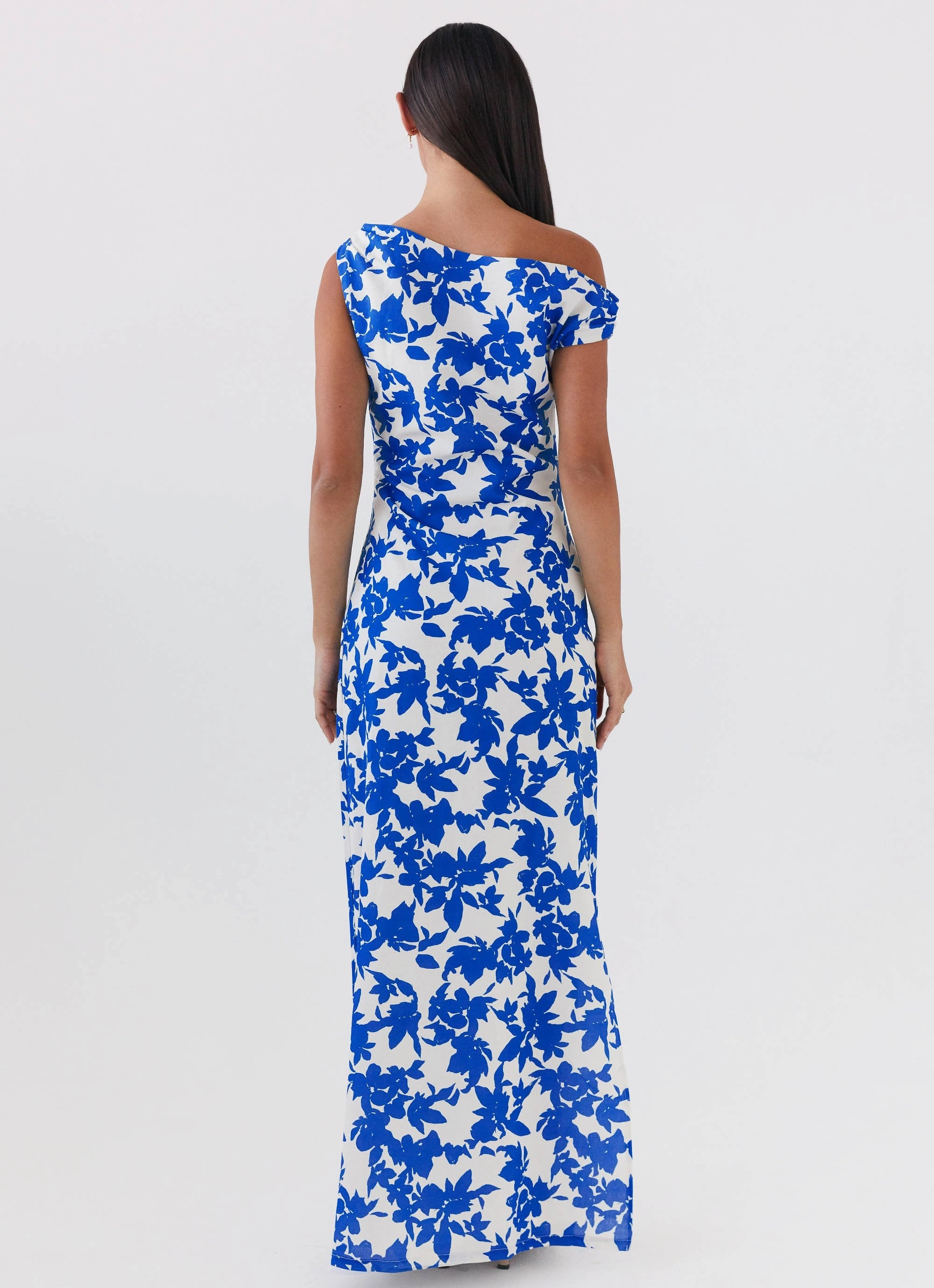 Timeless Look Pyper Off Shoulder Maxi Dress - Blue Floral
