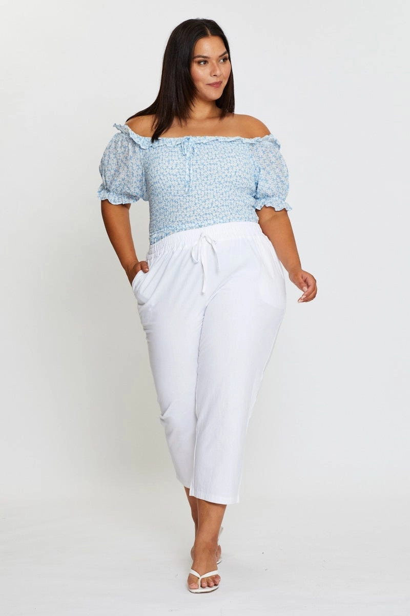 All-day Flex White Slim Leg Pants High Rise Elastic Waist