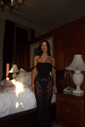 ZANA MAXI DRESS BLACK Dance-Party Sheer Look