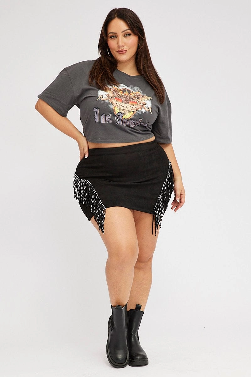Grey Graphic T-shirt Short Sleeve Crew Neck Cropped semi-formal style