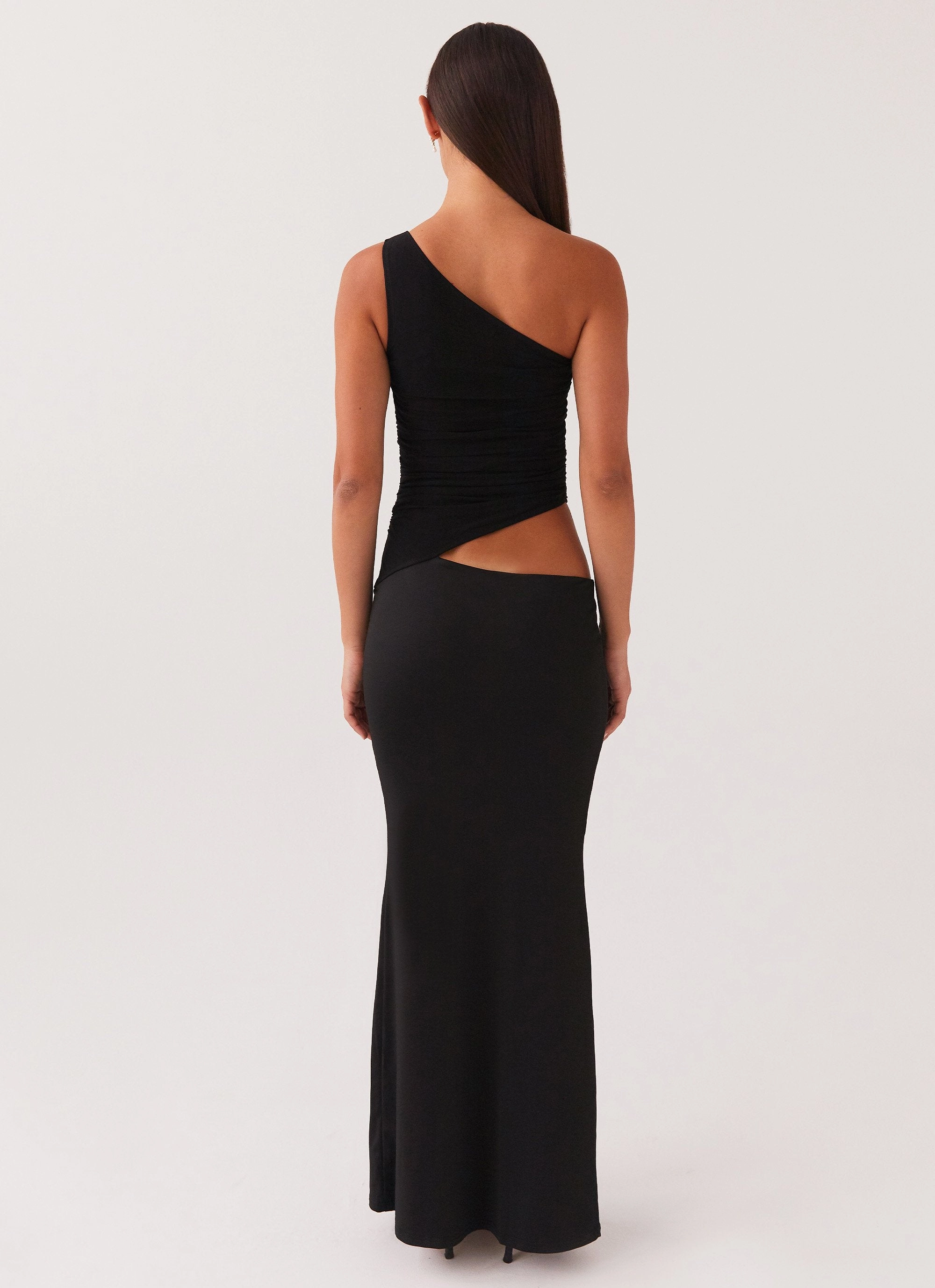 Seranella One Shoulder Maxi Dress - Black Sunset Look Breezy Comfort