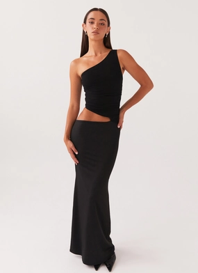 Slit-Hem Seranella One Shoulder Maxi Dress - Black