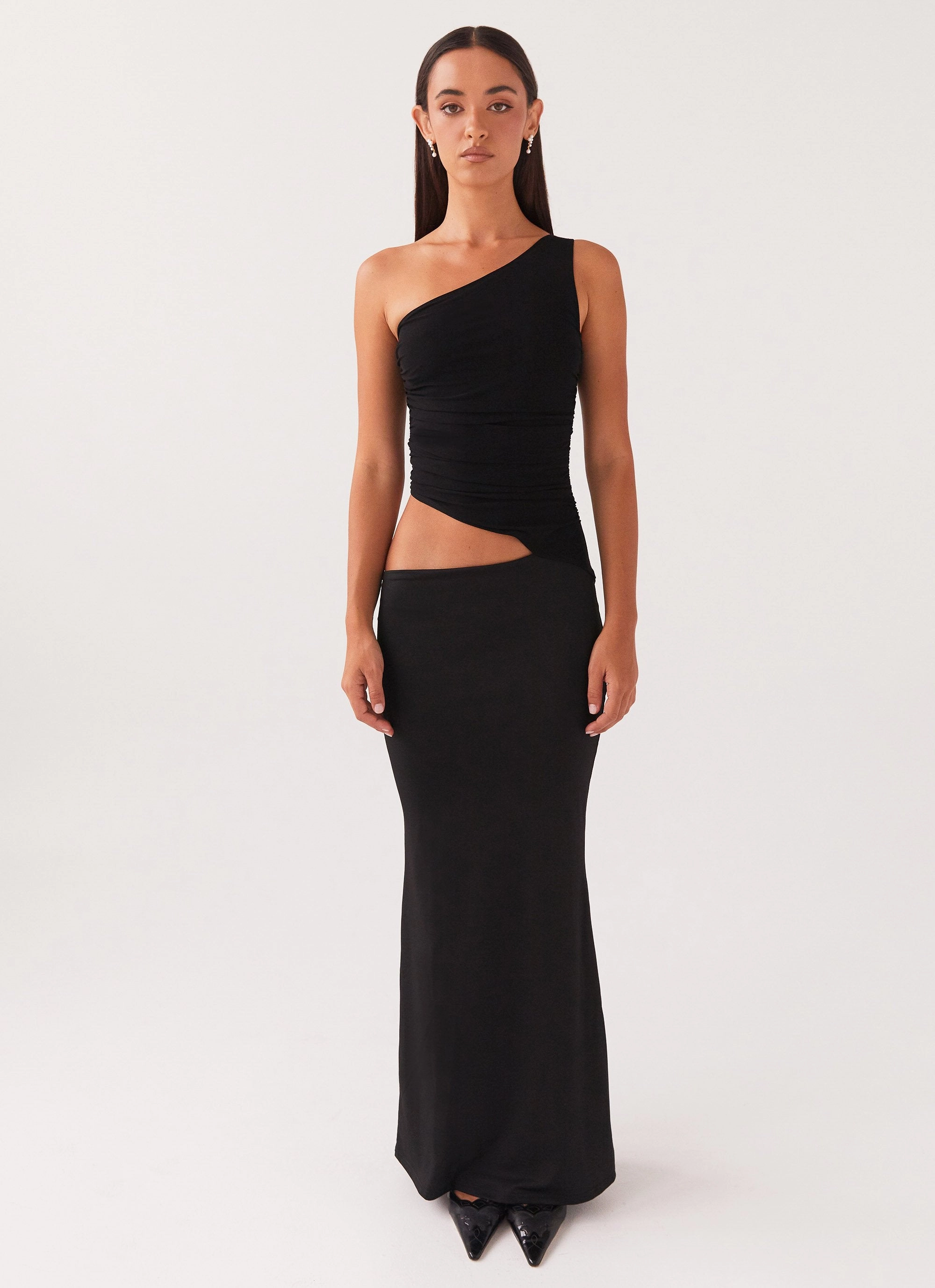 Chic beachwear dress Soft Shape Seranella One Shoulder Maxi Dress - Black