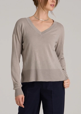 Smart Layer Linen Blend Split Hem V-Neck Sweater for Tall Women in Atmosphere