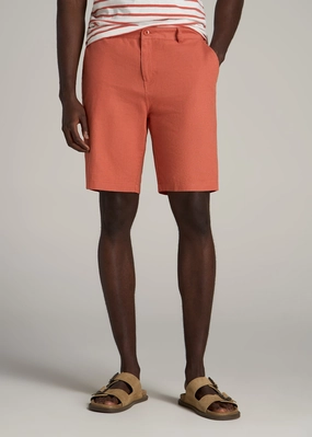 Linen Shorts For Tall Men in Burnt Orange Casual Days Anti Slip Waistband