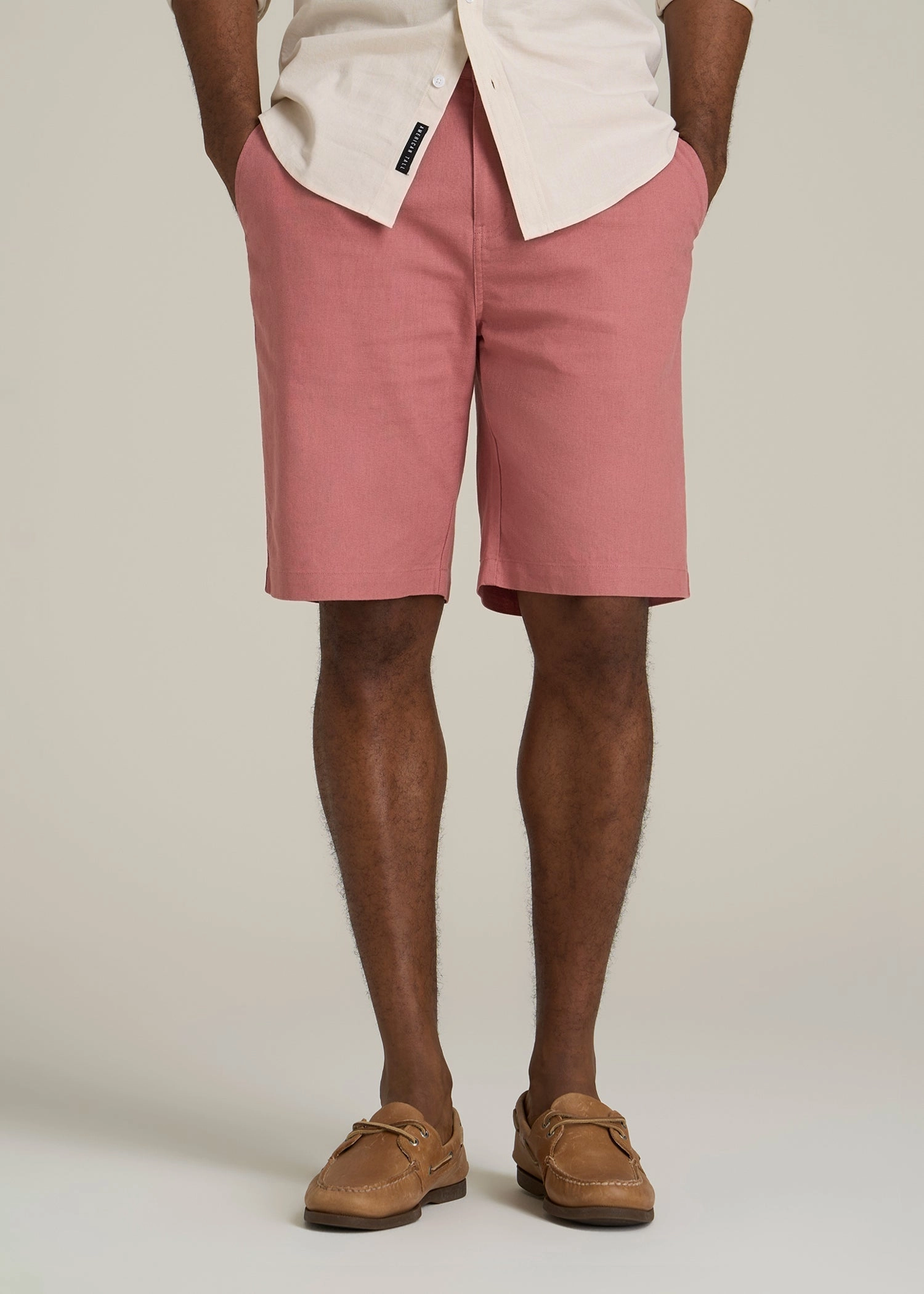 Flex Waist System Comfortable Movement Linen Shorts For Tall Men in Withered Rose