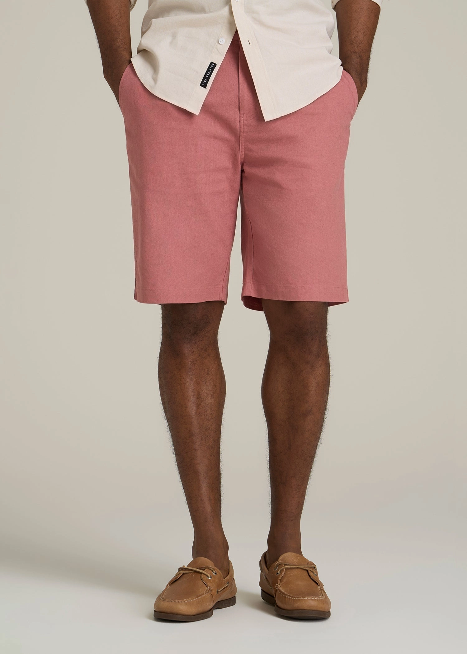 UV resistant Quick Fit Wear Linen Shorts For Tall Men in Withered Rose