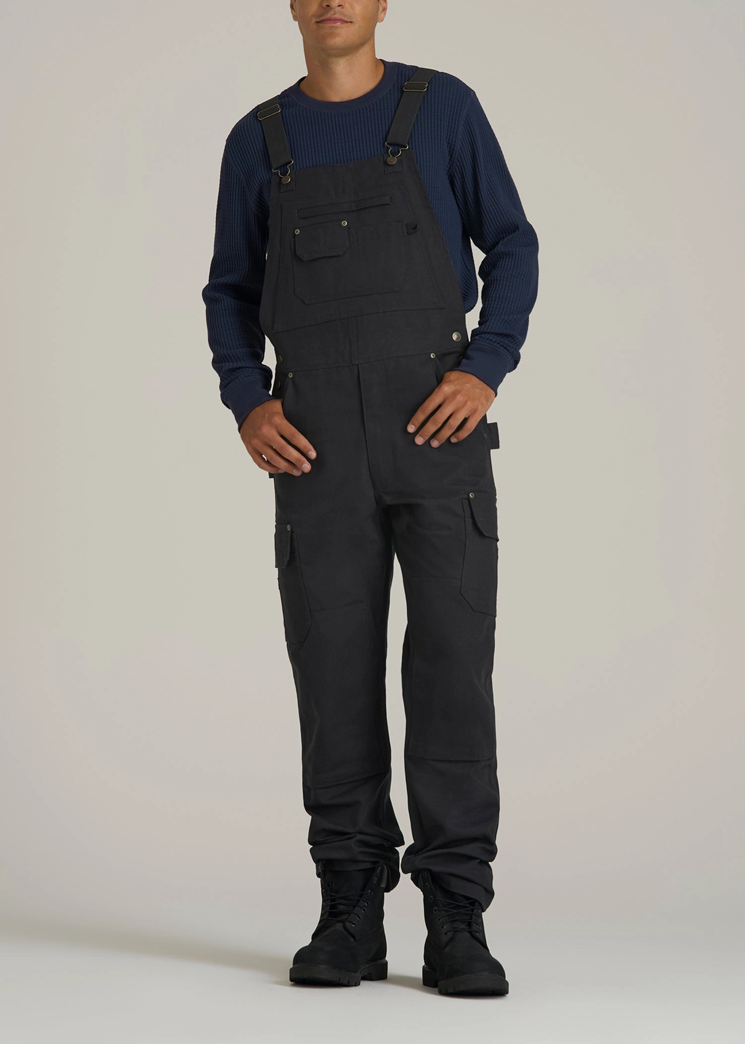 Layered construction LJ&S Canvas Bib Overalls for Tall Men in Black