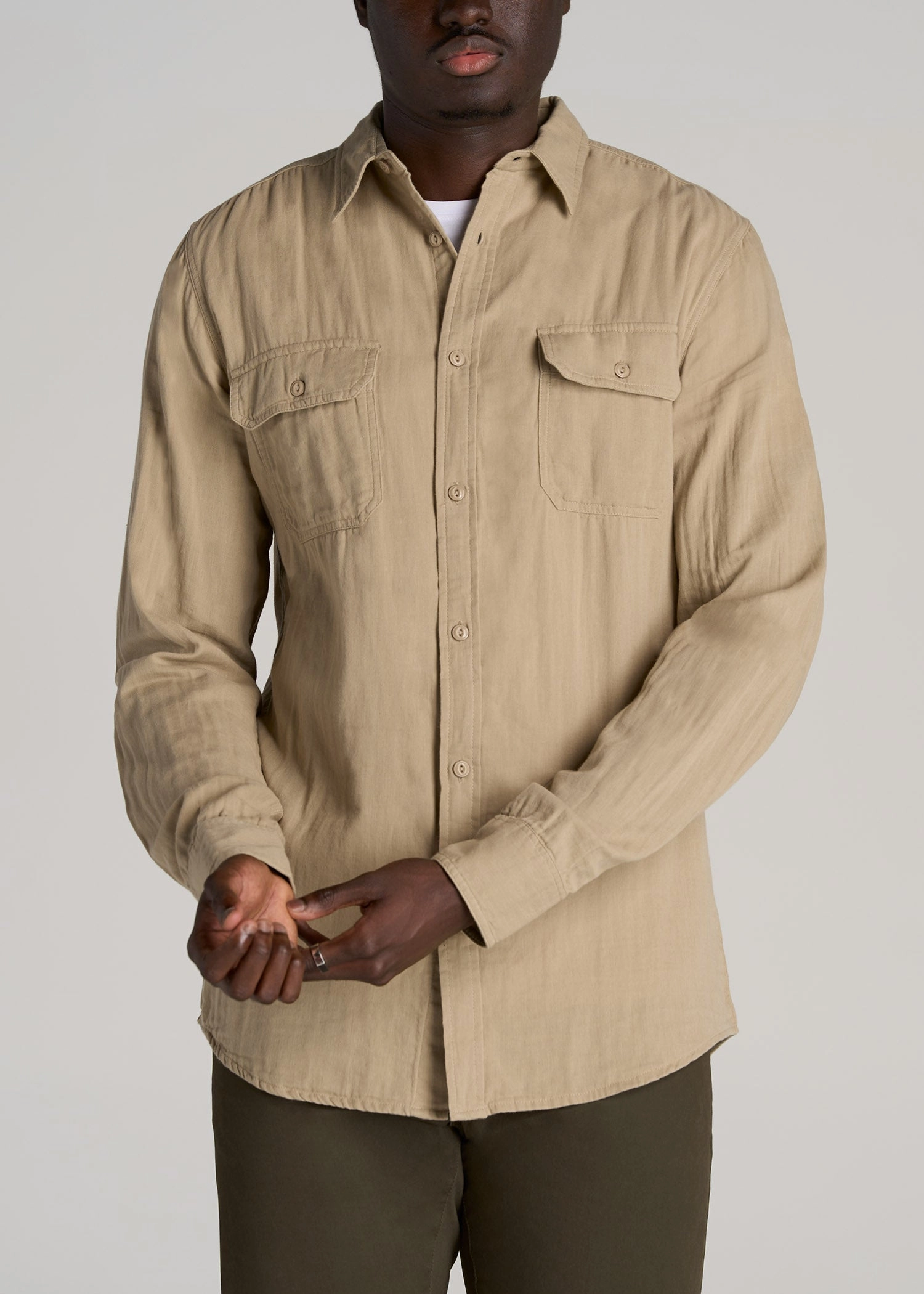 Non Chafing Edges LJ&S Double Weave Shirt for Tall Men in Vintage Buck
