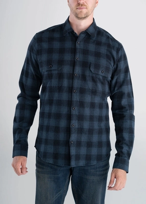 LJ&S Men's Tall Heavy Flannel Shirt in Army Plaid-Black & Spruce Blue Reverseble Design LowProfileDesign