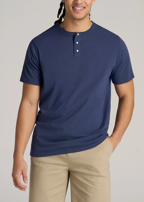 SlimFit LJ&S REGULAR-FIT Jersey Henley Tee for Tall Men in Vintage Midnight Navy