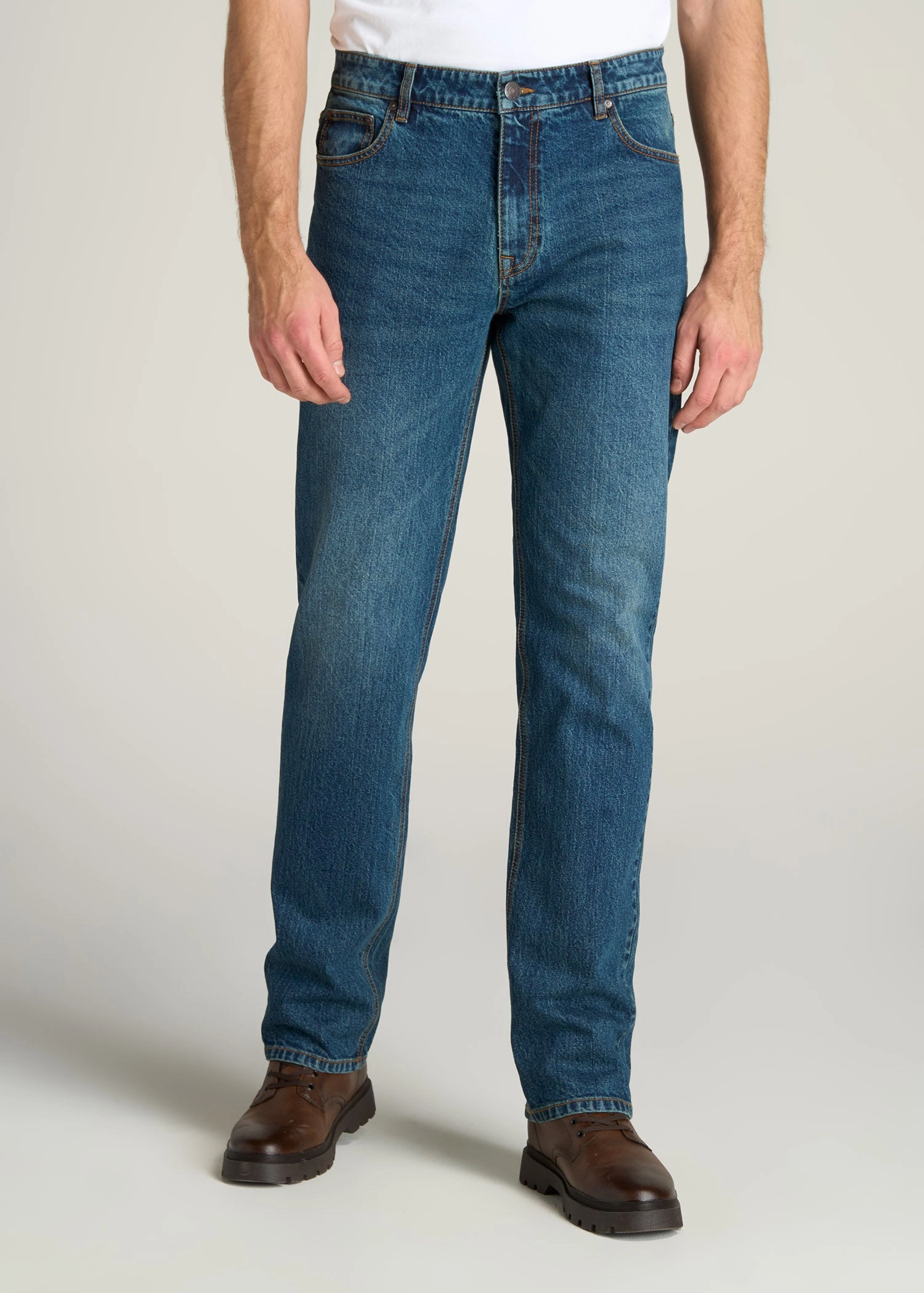 LJ&S STRAIGHT LEG Jeans for Tall Men in Machine Blue Textured Yarn Blends