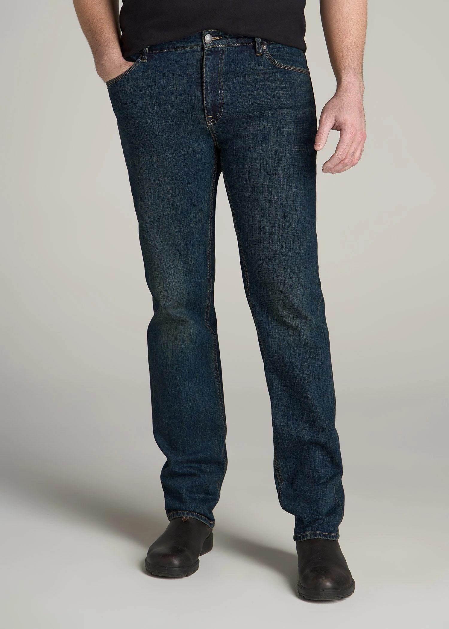 LJ&S STRAIGHT LEG Jeans for Tall Men in Mechanic Blue Reinforced Stitching Details Comfortable Style