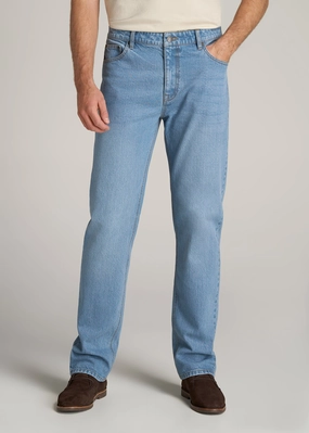 LJ&S STRAIGHT LEG Jeans for Tall Men in Stone Wash Light Blue Contemporary Style Athlete Fit Elegant