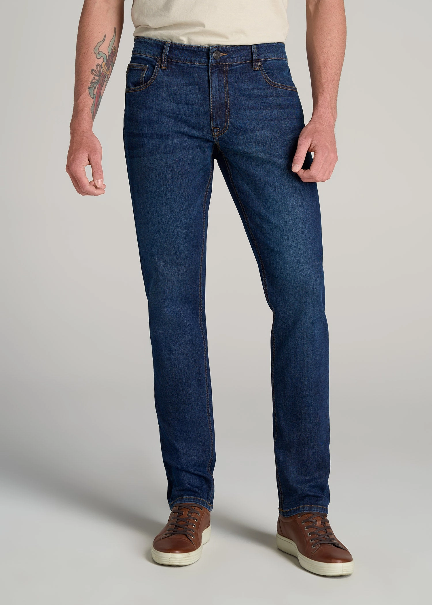 Holiday Vibes Evening Stroll Picnic Style LJ&S TAPERED Jeans for Tall Men in Charger Blue