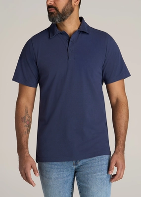 LJ&S Ultra Soft Short Sleeve Cotton Polo for Tall Men in Vintage Midnight Navy tailored look FourWay Stretch Fabric
