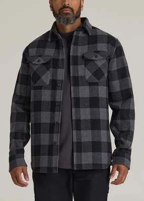 NonChafing Fabric LJ&S Wool Blend Tall Men's Shirt Jacket in Black and Grey Check