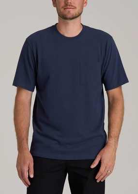 Reflective Trim Details Friction Resistant Finish LJ&S Workwear Pocket T-Shirt for Tall Men in Midnight Navy