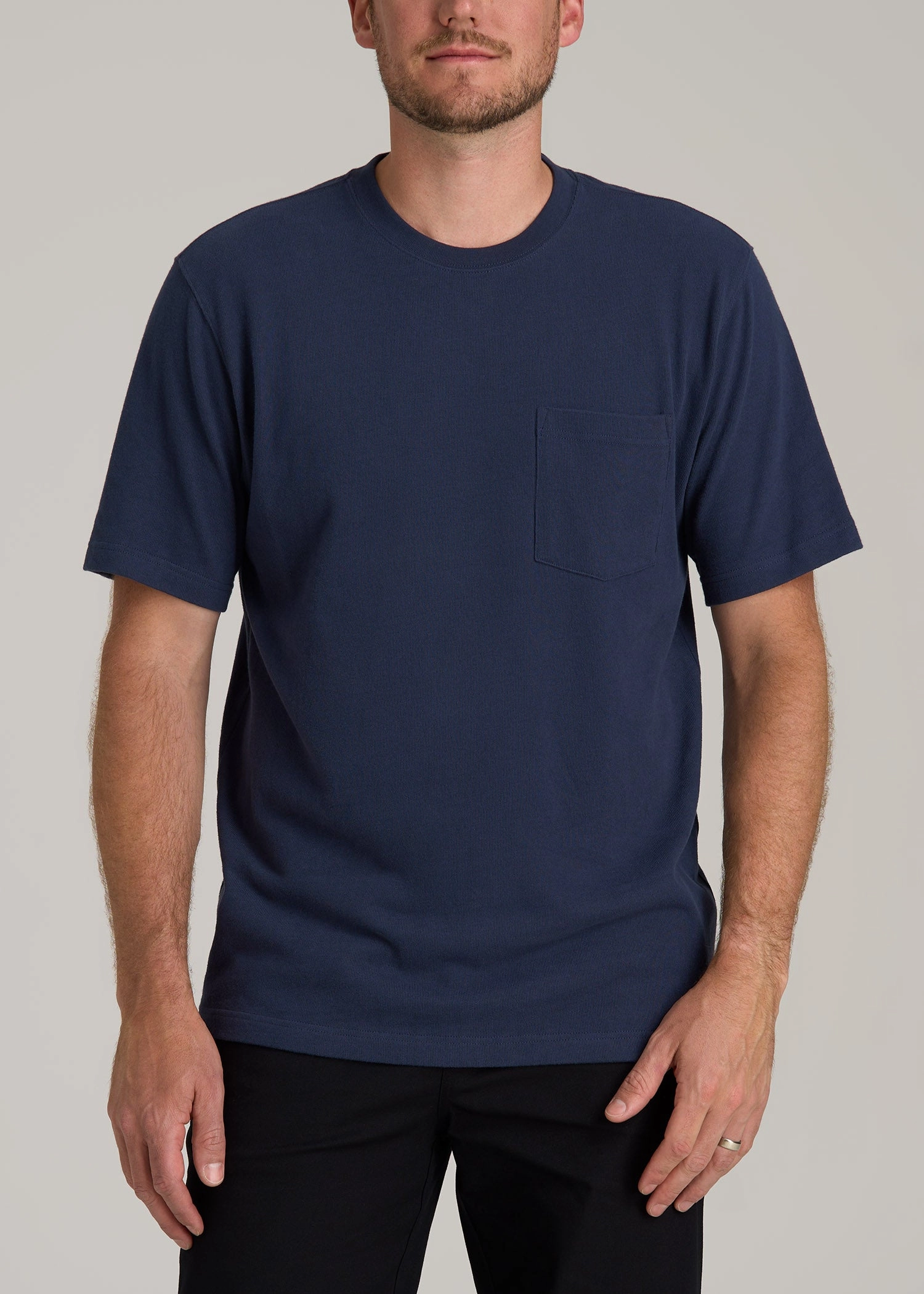 WaffleWeave MultiPanel Design LJ&S Workwear Pocket T-Shirt for Tall Men in Midnight Navy