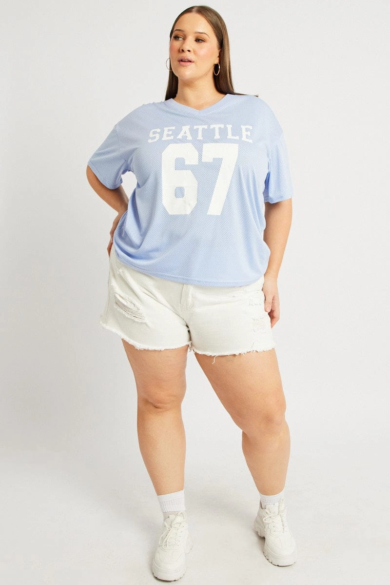 Sleek Look Gym workout Blue Graphic T Shirt Short Sleeve