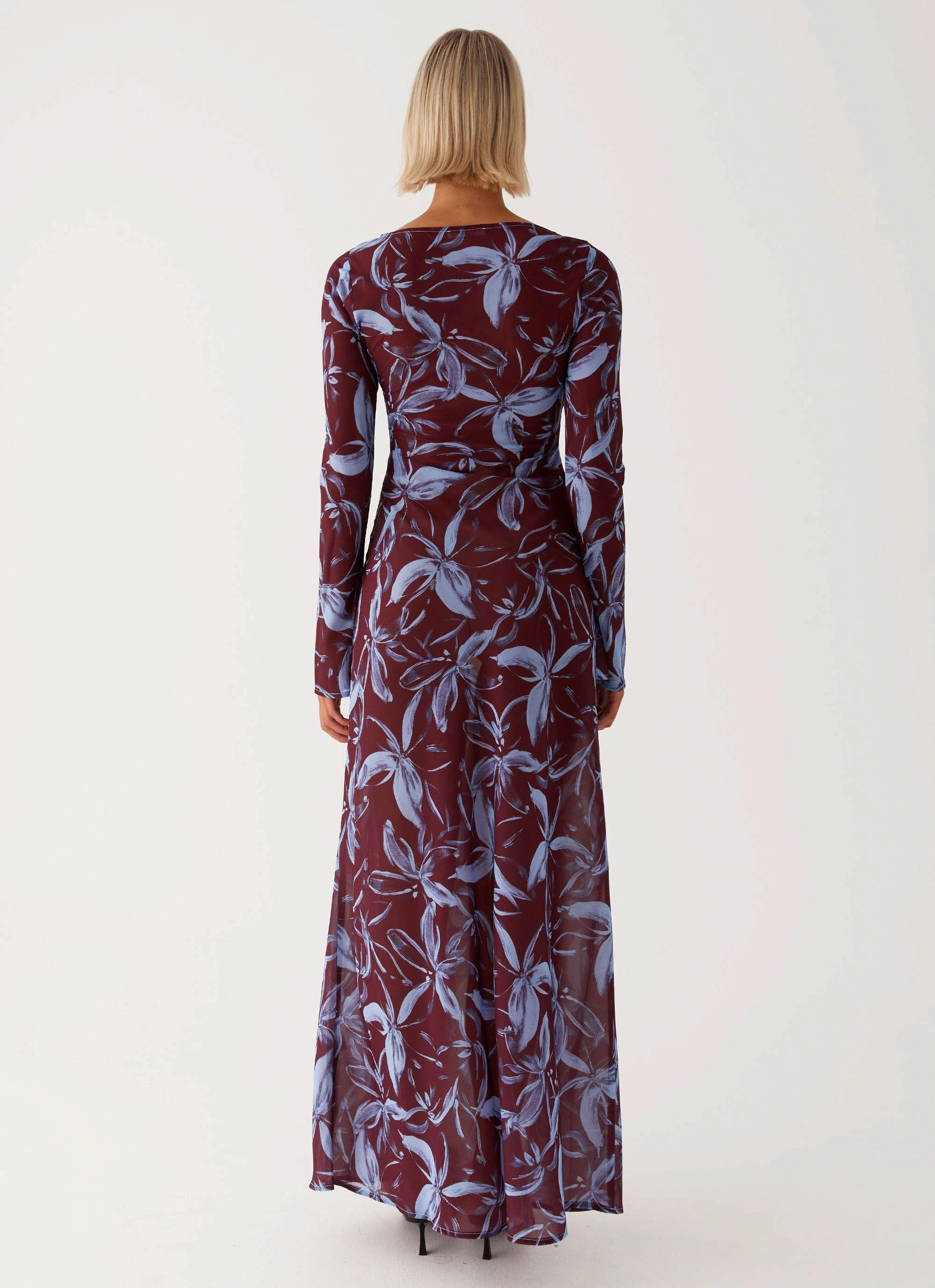 Lorde Maxi Dress - Brown Purple Floral Lace Accent Bold Pattern