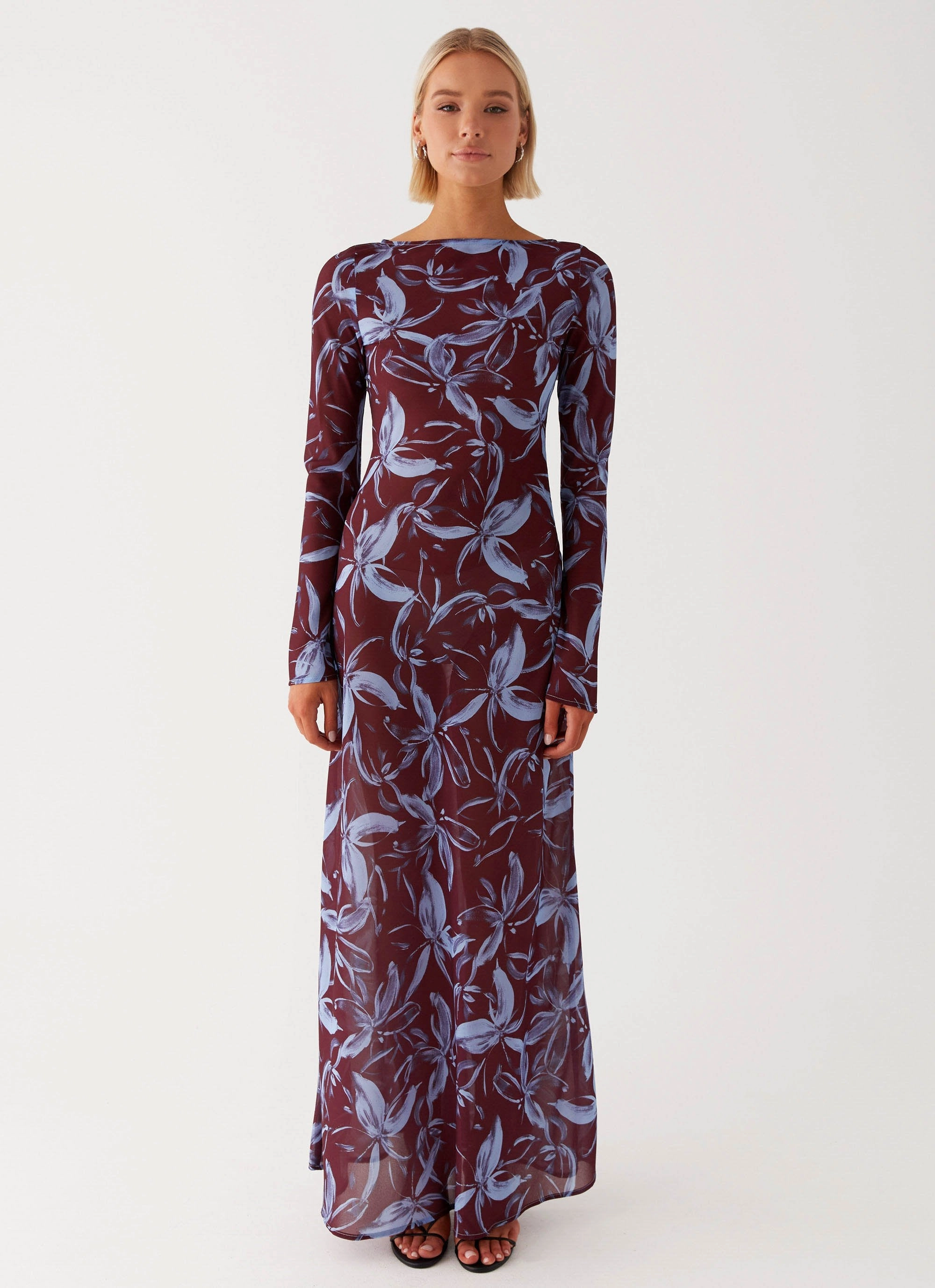 Lorde Maxi Dress - Brown Purple Floral A-Line