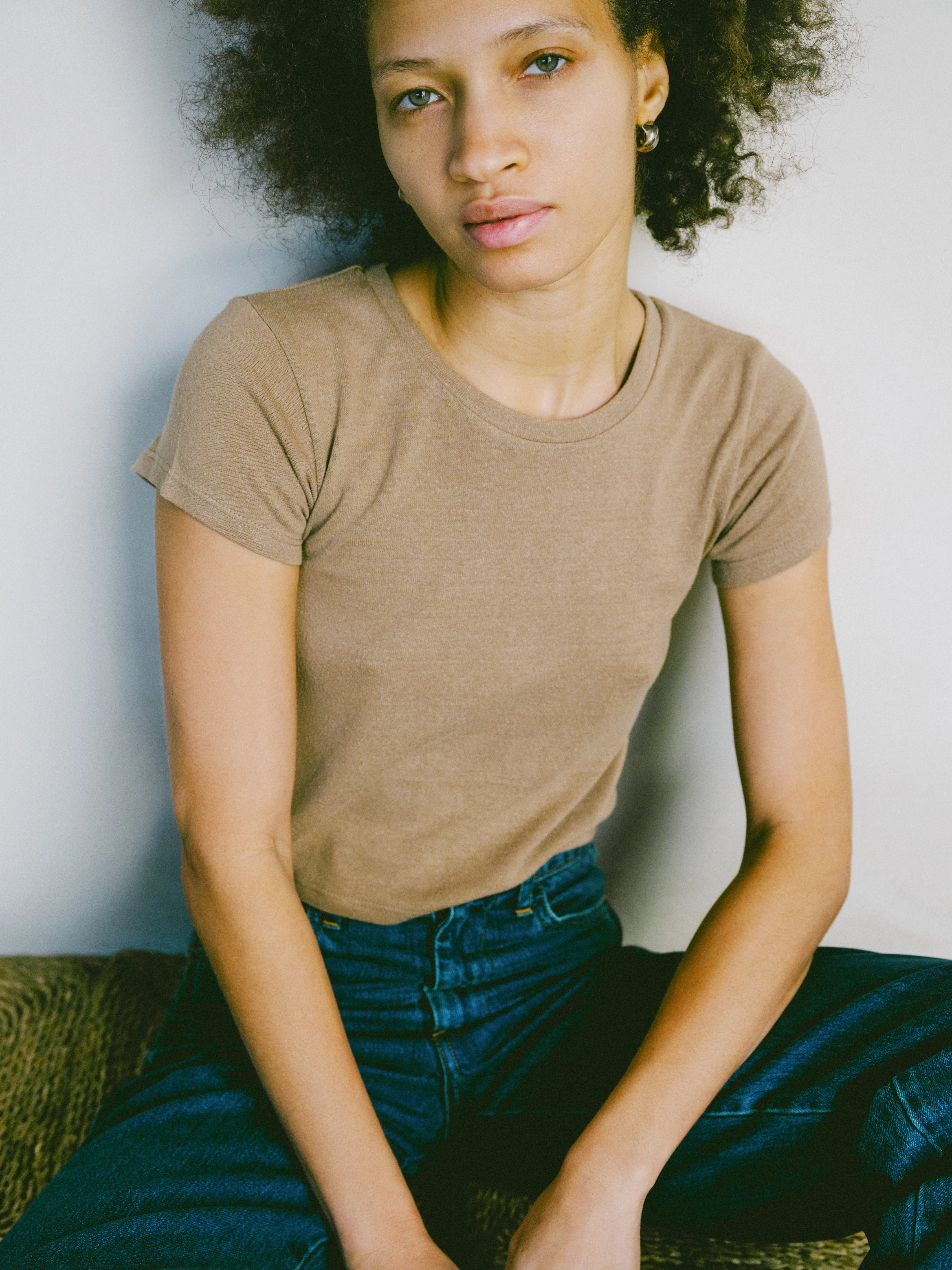 EasyCareFabric Geometric precision Lou Tee, Regen Silk Noil Jersey, Tea