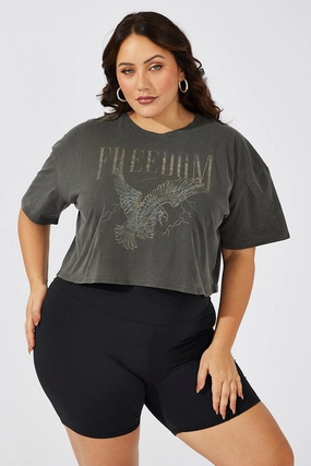 Scoop neck Low carbon footprint Grey Graphic T-shirt Short Sleeve Crew Neck