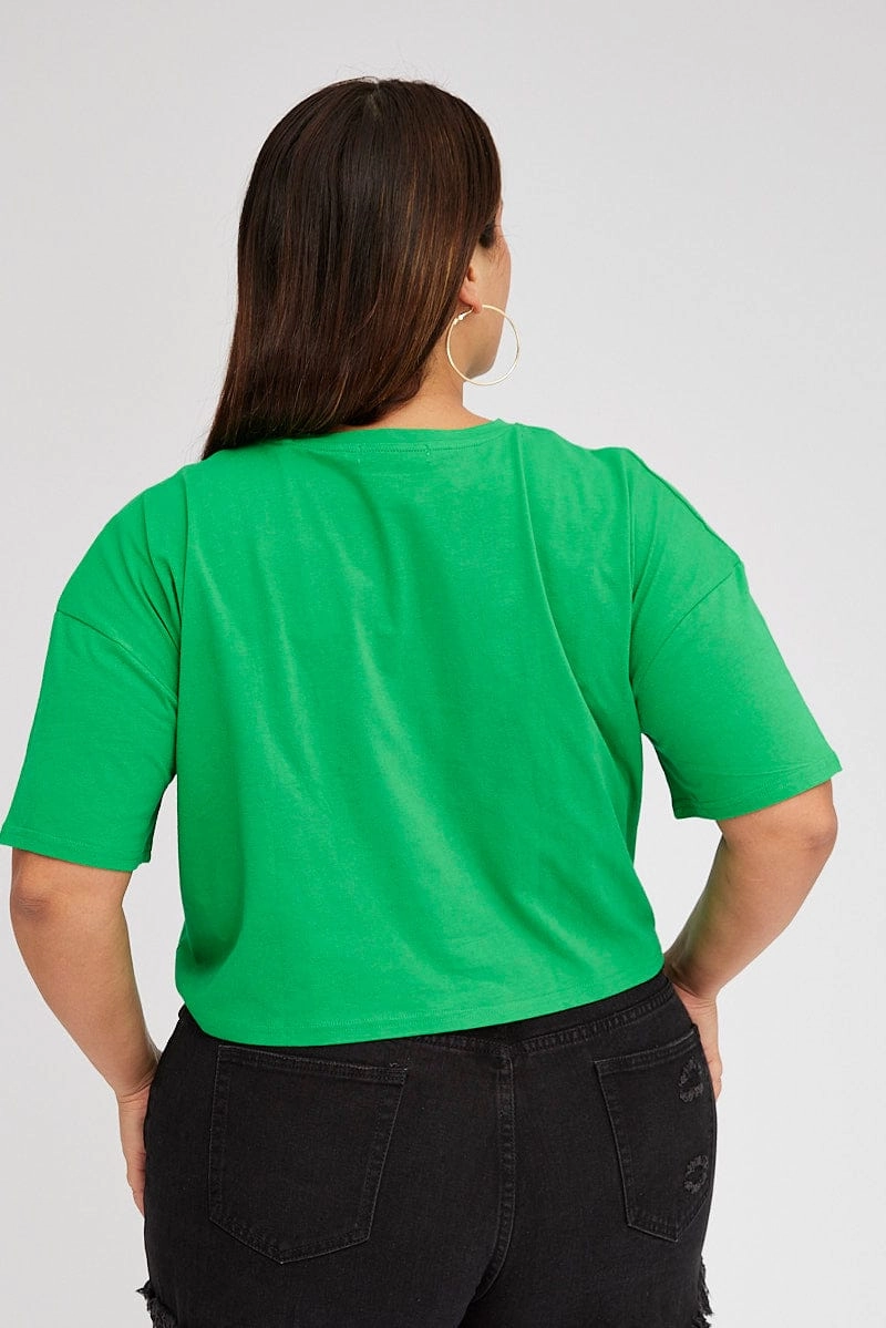 Comfort Wearable Hiking durability Green Graphic Crop T-shirt Short Sleeve Crew Neck