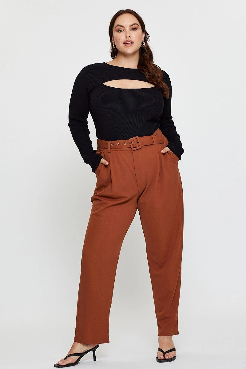 Water Resistant SecureCargoPockets Beige Slim Leg Pants High Rise Belted