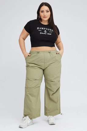 Green Parachute Pants Cargo Flexible Ankle Cuffs Easy Comfort