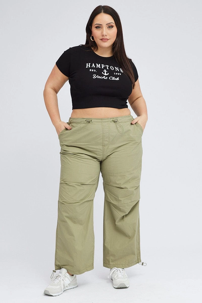 Green Parachute Pants Cargo Flexible Ankle Cuffs Easy Comfort