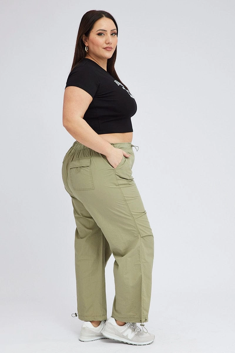 Basic Style Travel Friendly Green Parachute Pants Cargo