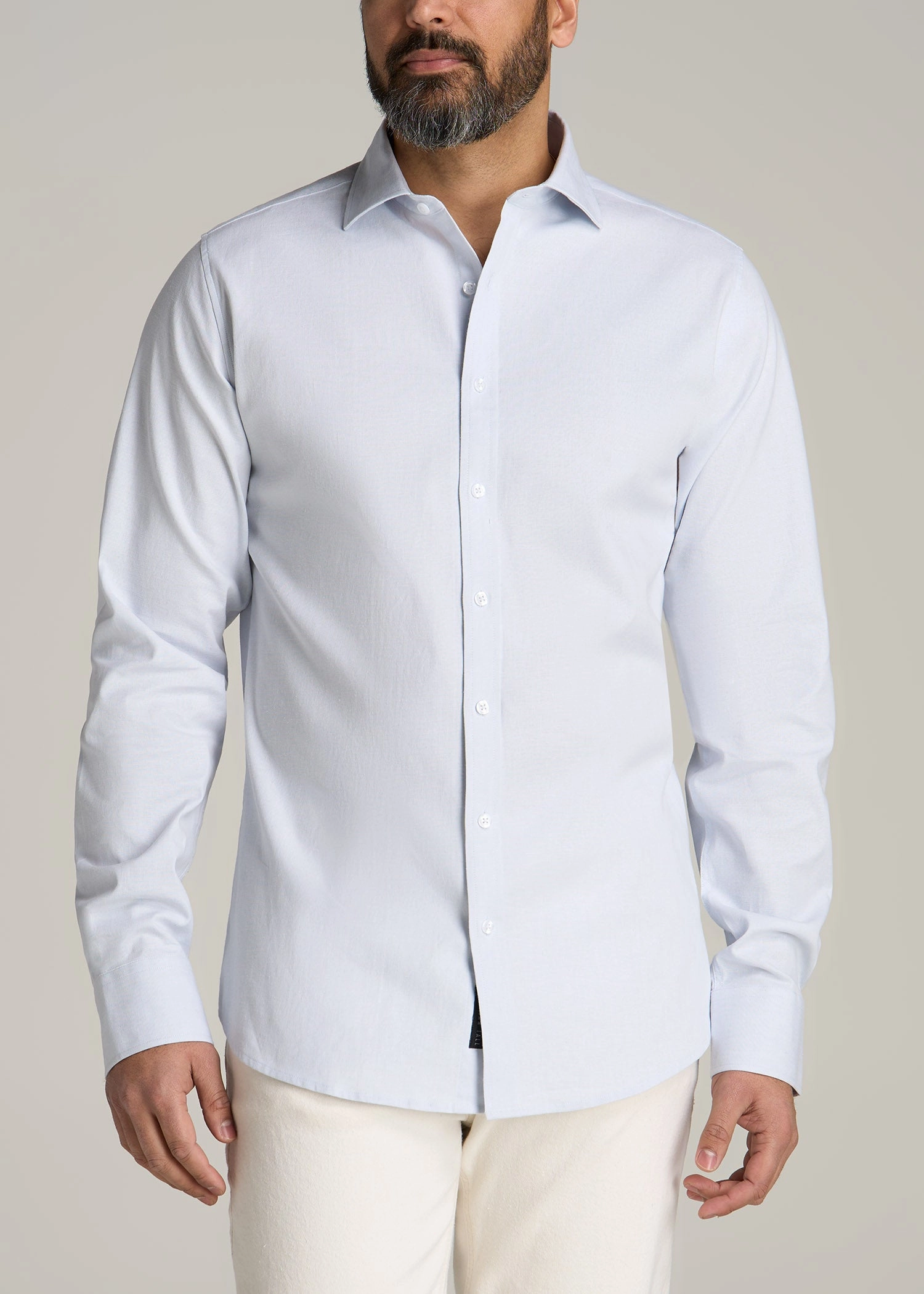 Ethically Sourced Yarn BondedShoulder Stretch Linen Dress Shirt for Tall Men in Light Blue