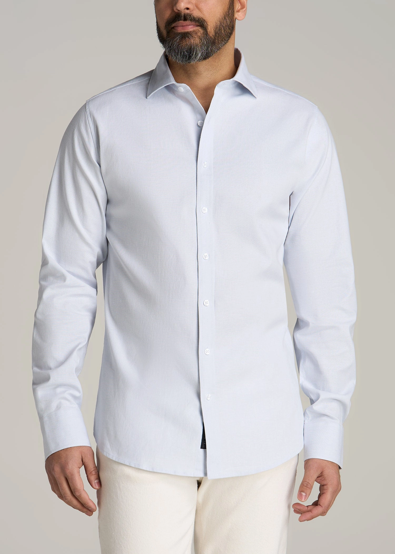 VersatileLayering Stretch Linen Dress Shirt for Tall Men in Light Blue