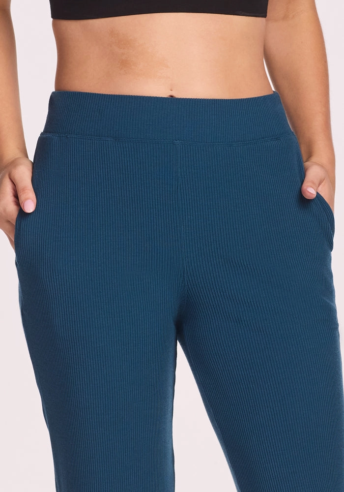 Rayon drape Stretchable Luca Ribbed Pants - Majolica Blue