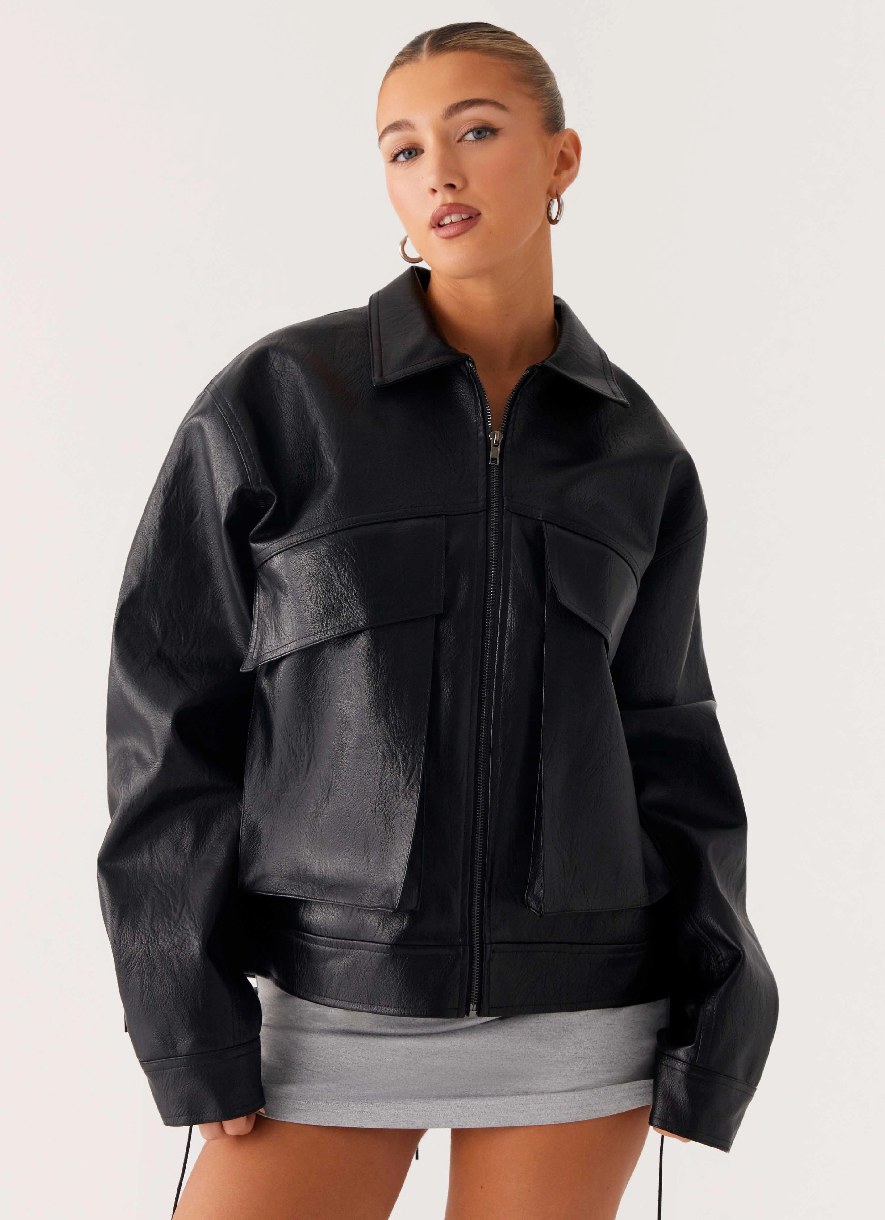 Lula Tassle Faux Leather Bomber Jacket - Black Outdoor Activity Frictionless Lining