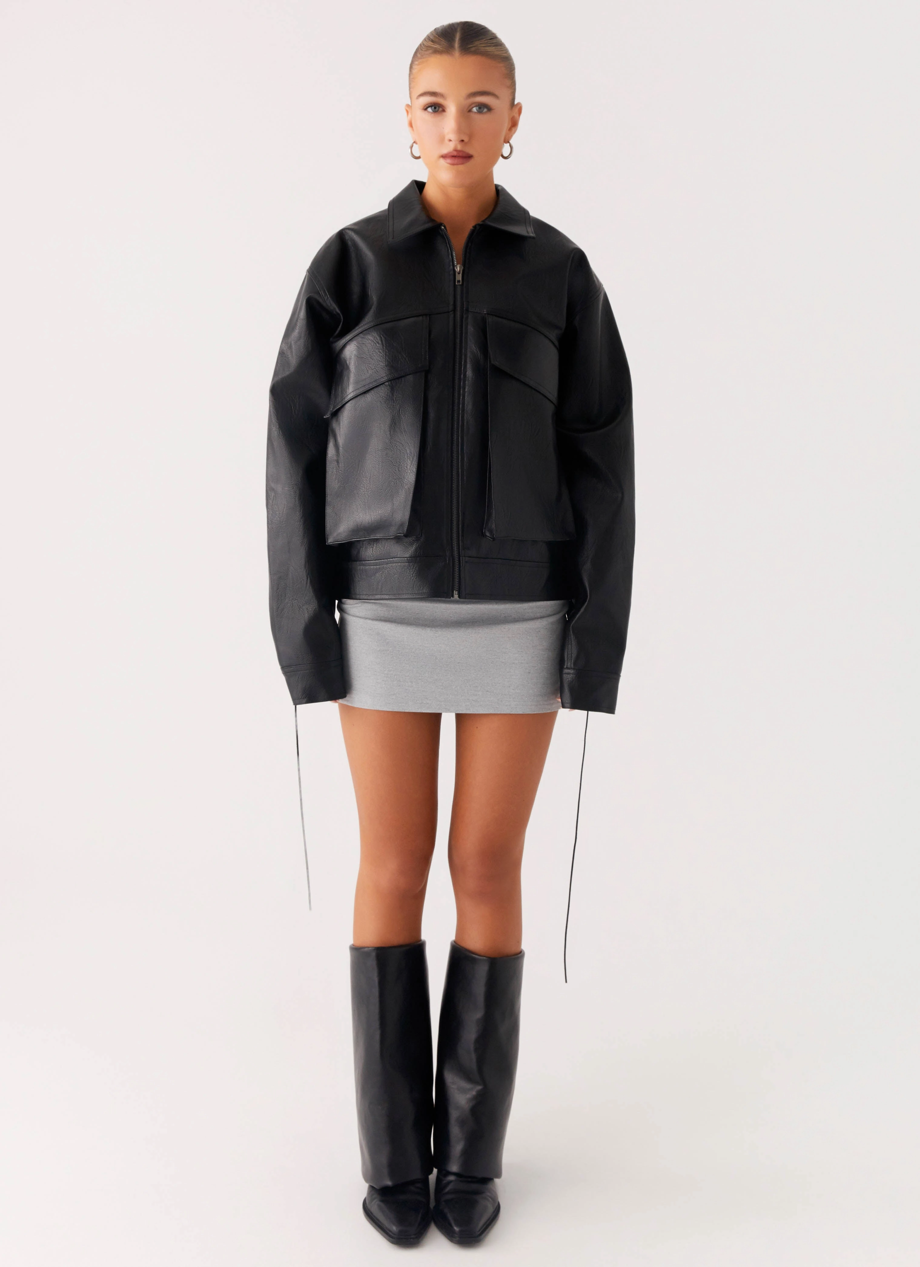 Non Irritating Tags Hidden Ventilation Zones Lula Tassle Faux Leather Bomber Jacket - Black