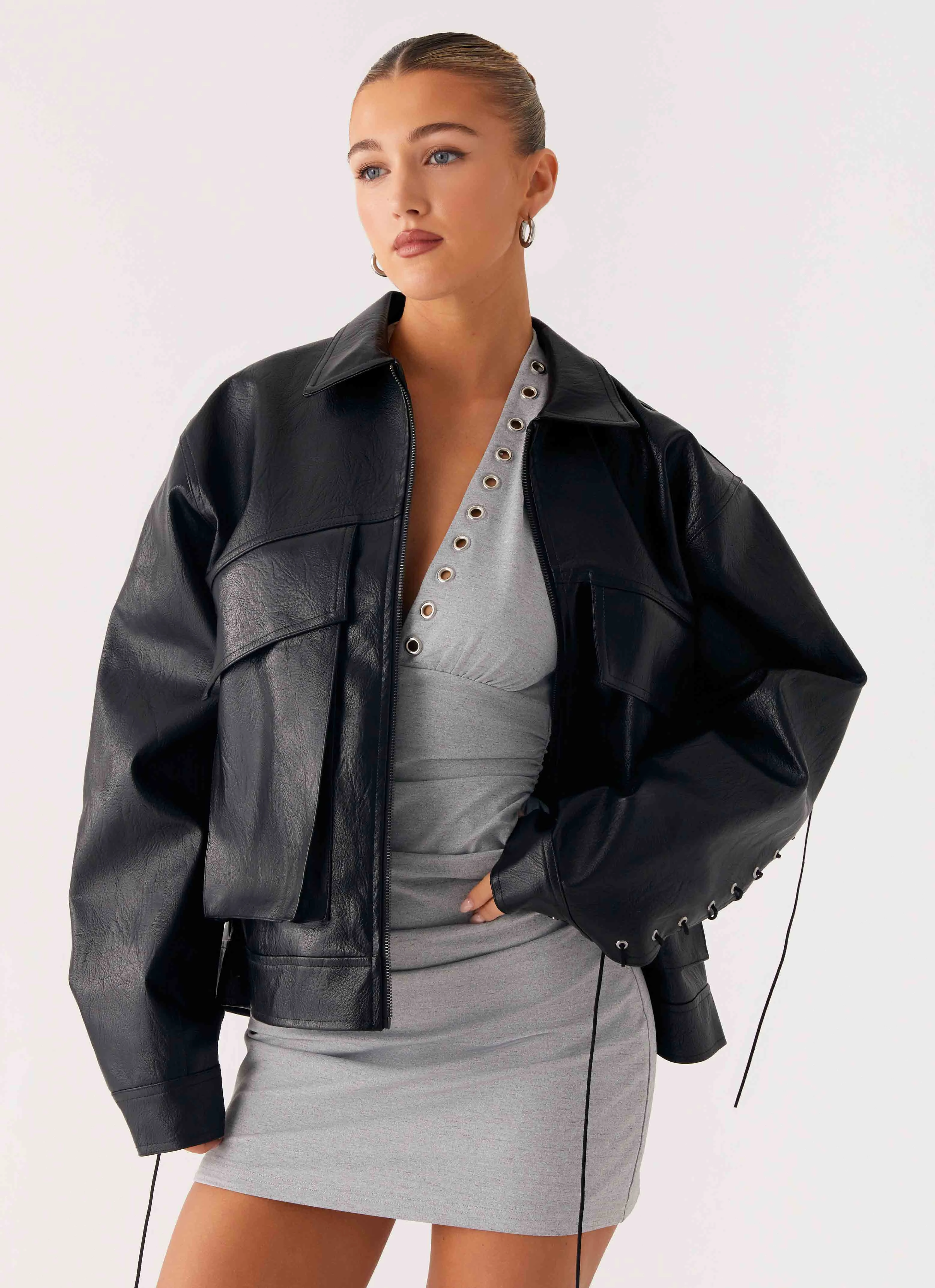 Lula Tassle Faux Leather Bomber Jacket - Black Mold resistant