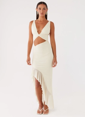 confident look Smooth Curve Luna Eclipse Cut Out Maxi Dress - Lemon