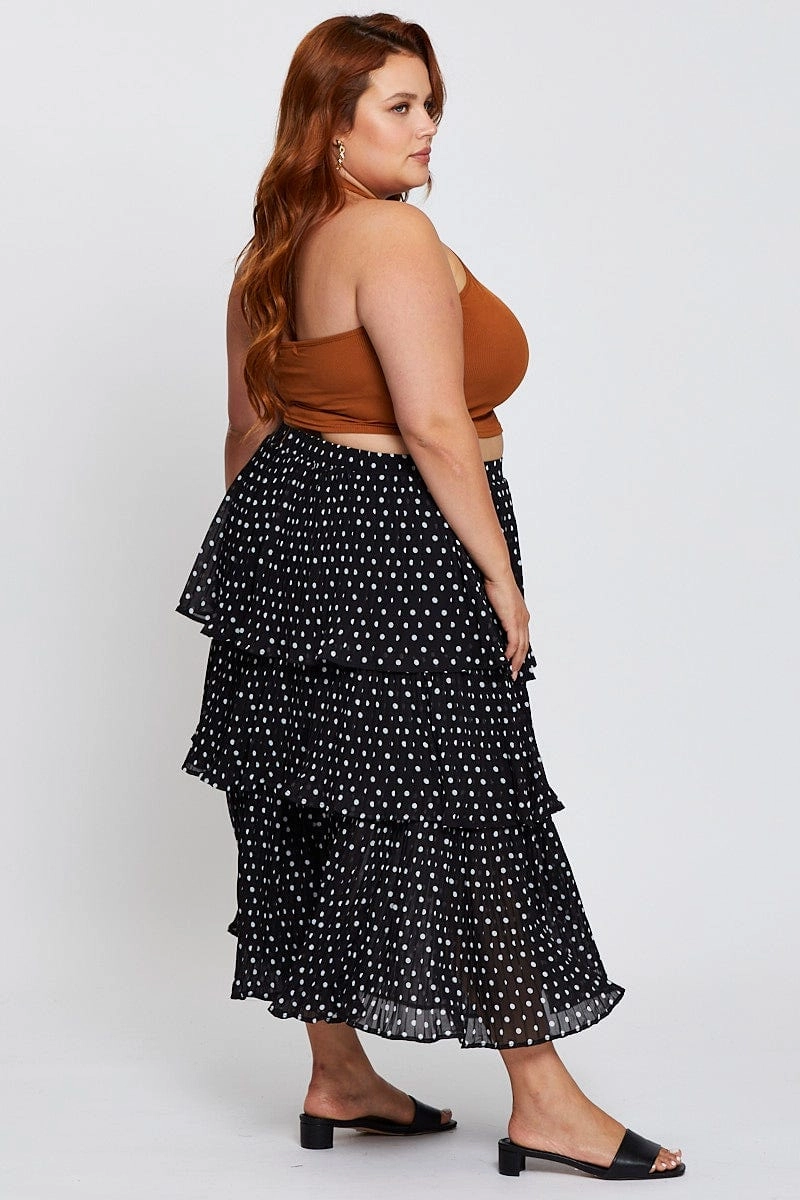 Geo Print High Waist Frill Tiered Midi Skirt Fast fashion Weekend Favorite